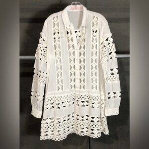 Valerie Khalfon Women's White Long Sleeve Midi Dress Size 42 EU (US 6) Regular